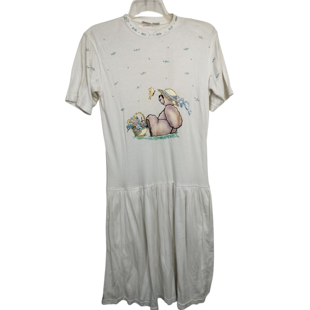 5390)Vtg 90s Honors Apparel Whimsy Cottagecore Relaxd Short Sleeve House Dress S